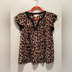 Oddi Leopard Print Flutter Sleeve Top